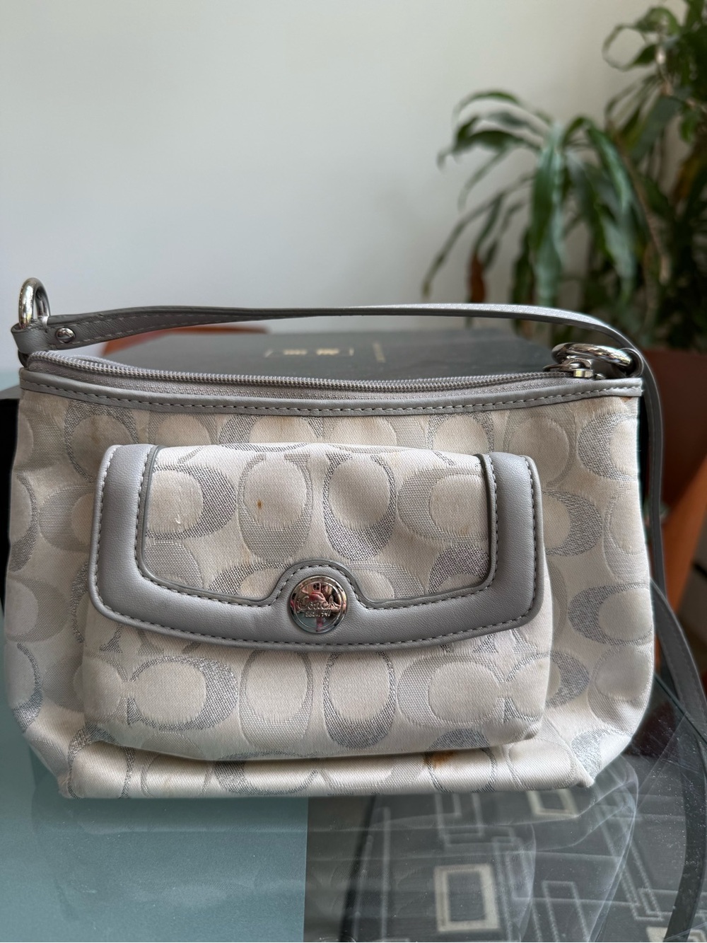 Coach Small Signature Jacquard Shoulder Bag in Light Gray